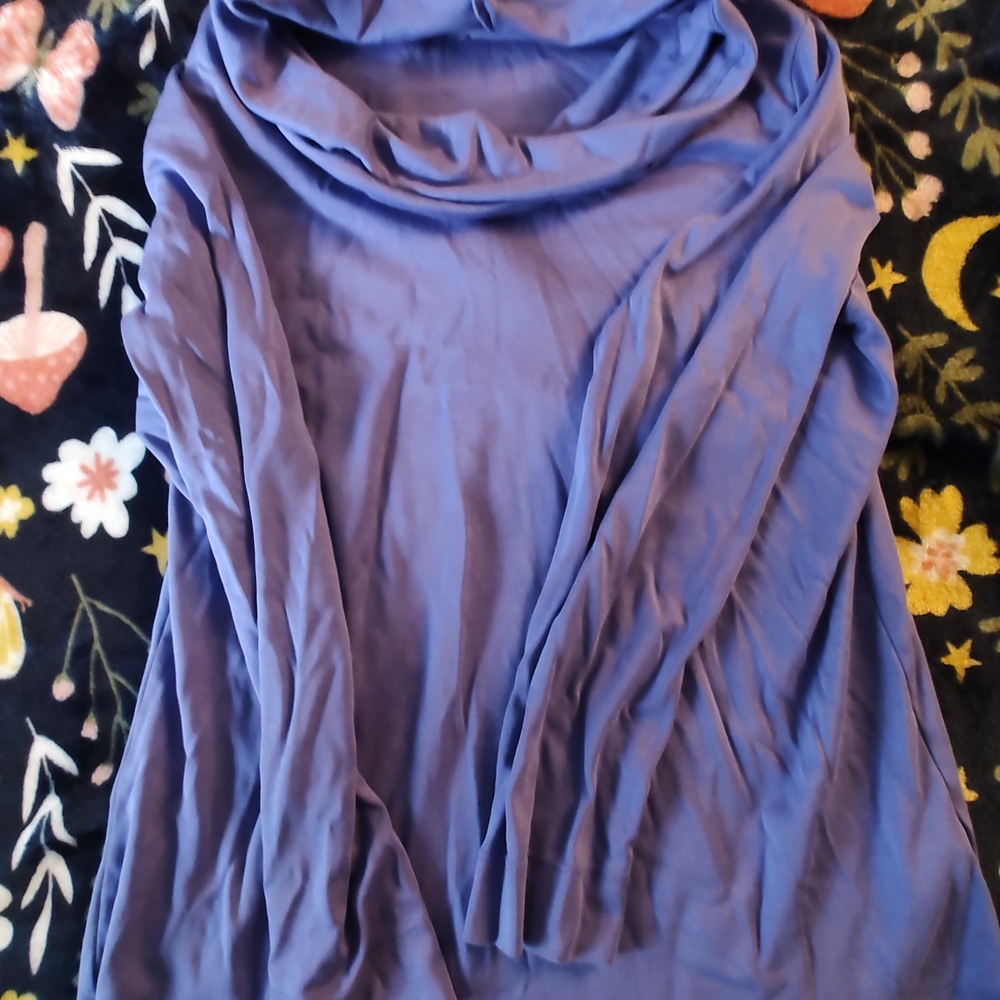 Blue-Purple Cowl Neck Long Sleeve Top-Gently Used